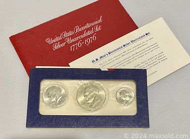 MaxSold Auction: This online auction features coins such as Bicentennial silver sets,  Eisenhower silver dollars, proof sets, mint sets, quarter sets, and much more!