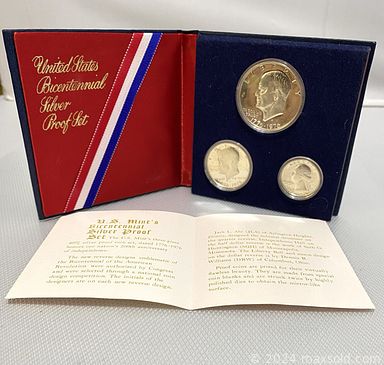 MaxSold Auction: This online auction features coins such as Bicentennial silver sets,  Eisenhower silver dollars, proof sets, mint sets, quarter sets, and much more!