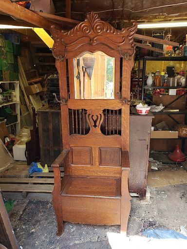 MaxSold Auction: This online auction includes furniture such as a treadle sewing machine table, wooden tea wagon, trunks, pantry, maple chest of drawers, bookshelf, dresser, tables, chairs, washstand, oak hall seat and others, vintage Pyrex, wall art, lamps, kitchenware, Fenton glass, birdcage, cast iron, carnival glass, rugs, Radley lawnmower, bicycle, crocks, jade plant, saddle, Blue Mountain figures, French doors and more!