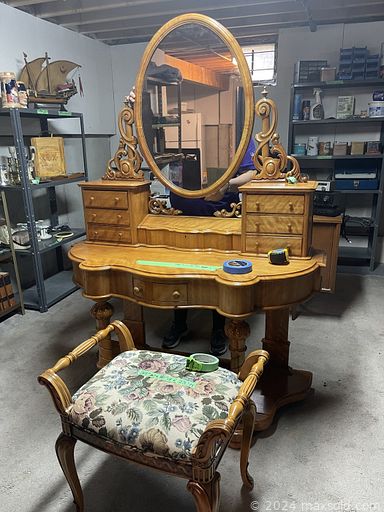 MaxSold Auction: This online auction includes furniture such as 3 seater sofa, side tables, dining table with chairs, antique china cabinet, antique dressing table, and wood buffet, kitchenware, serveware, glassware, home decor, linens, framed artwork, audio gear, vinyl LPs, clothing, and much more!