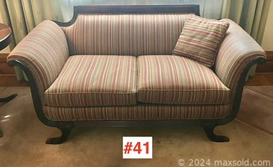 MaxSold Auction: This online auction features antique walnut dining room furniture, vintage carving sets, antique figural humidor, antique Duncan Phyfe loveseat, antique Imari bowl, art glass, vintage onyx, Denby stoneware, small kitchen appliances, stereo components, vinyl records, EAPG glassware, antique quilts, vintage handbags, coins, Indigenous artwork, cedar chest, studio pottery, silk scarves, oil lamps, costume jewelry, TV, hand & power tools, washing machine, patio furniture and much more!