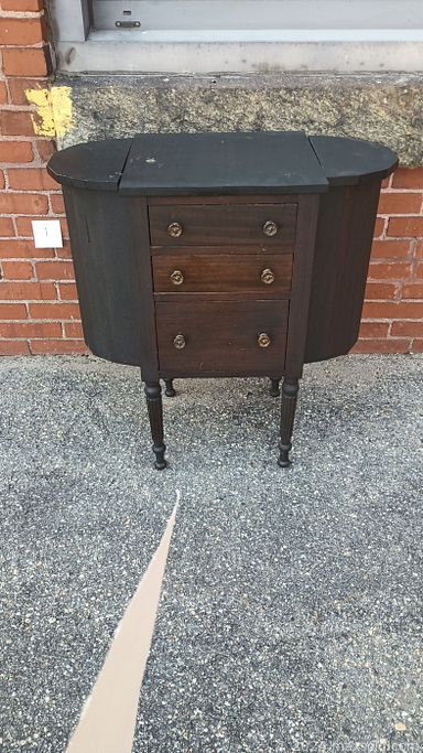 MaxSold Auction: This online auction includes 20th century art, antique sewing stand, mid century highboy dresser, vintage vanity chest, fine china, glassware, artisan pottery, vintage lamps, and more!