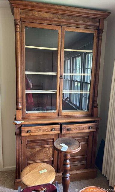 MaxSold Auction: This online auction features furniture such as a vintage dressing table, end tables, mahogany dining table, antique chairs, bookcases, armoire, antique washstand, antique walnut china cabinet and more, tools, hardware, clothing, books, vintage records, vintage slides and equipment, Kenmore washer and dryer, art glass, kitchenware, Woods Burslem England china, silverplate, colored glassware, costume jewelry, vintage comics and much more!