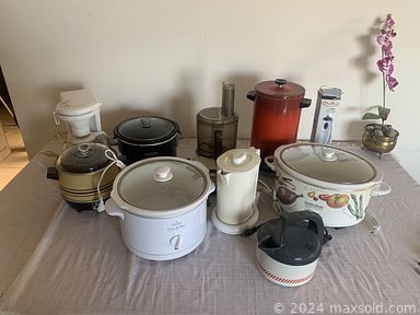 MaxSold Auction: This online auction features abstract paintings, small kitchen appliances, art glass, decorative plates, decanters, art pottery, teapot collection, desk, wood & glass table, S & P shakers, men’s neckties, and much, much, more!!!n