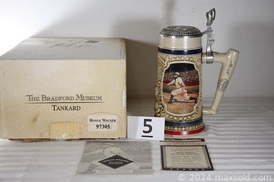 MaxSold Auction: This online auction features baseball collectible steins, HO & O train cars, buildings & track, model kit, sports collectibles, vintage Patriot decanters, Anheuser-Busch collectible beer steins, church pews, wood curio cabinet and much more!