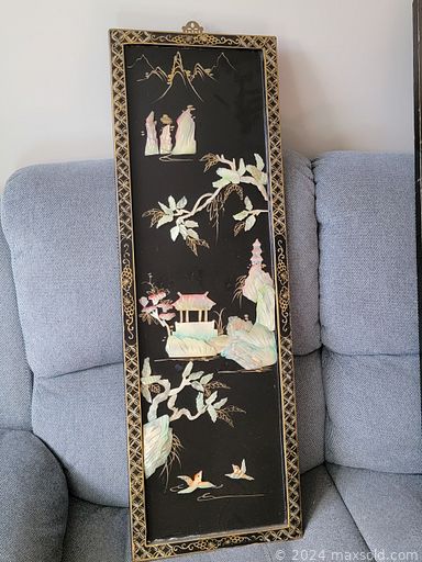 MaxSold Auction: This online auction features Black lacquer Chinoiserie mother of pearl panel, hand-painted Chinese vases, brass decor, Group of seven print, Paul Murray signed artwork, art glass vase, German silver items, jewelry, Hummel figurine, Royal Albert dishes, Wedgwood, Royal Worcester china, Smurf figurines, Chinese shadow box, collector spoons, foldable workbench, coins lot,  English bone china, milk glass items, pottery, lamps, games, blown glass ornaments, flatware, glass bottle, fishing lures, comics, English ceramics, vintage paper ads and much more.