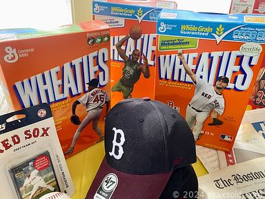 MaxSold Auction: This online auction features leather-bound cowboy cups, vintage children\'s books, MCM tables, Boston sports memorabilia, Andrew Wyeth lithograph, vintage Nippon china, yard decor, perfume atomizers, reverse painted glass mirror and much more!