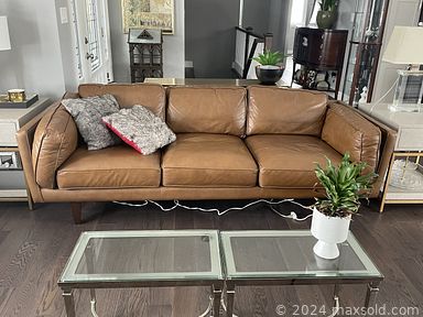 MaxSold Auction: This online auction features leather couch, privacy screen, brass table lamp, bar carts, console table, Victorian bird cage, vintage apothecary cabinet, crane tea server, futon, patio furniture, NIB smart lights, small kitchen appliances and much more!