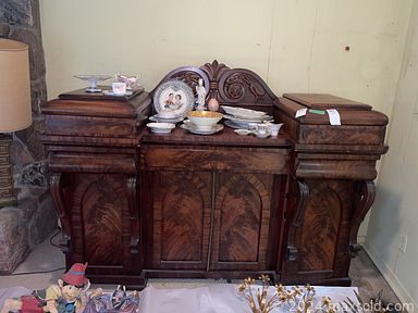 MaxSold Auction: This online auction features upright piano, table lamps, decorative milk cans, vintage secretary desk, rooster collection, animal figurines, teacup/saucer sets, china cabinets, MCM buffet, wall decor fountain, planter pots, collector plates & spoons, art glass, wood butlers, painted boxes & decorations, blade art, toys, jewelry, fishing gear, vinyl records, patio furniture, storage boxes and much more!