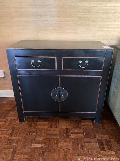 MaxSold Auction: This online auction features hardwood dining chairs, elmwood cabinets, vintage armchairs, marble top table, patio umbrella, home decor, leather loveseat and much more!