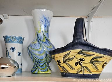 MaxSold Auction: This online auction features stained glass floor lamp, art glass, glass/metal coffee tables, hand-painted wine glasses, grandfather clock, brass wall plates, desk, Easter collection, brass beds, garden art, tabletop chandelier, decorative platters, electric fireplace, snowman & Santa Claus collection, metal & crystal wall art, area rug, brass collectibles, and much, much, more!!!