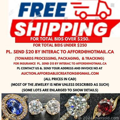 MaxSold Auction: This online auction features diamond jewelry, gemstone jewelry, gold chain, jewelry-making supplies, loose gemstones, silver chain, coins, silver beads, ring boxes, and much, much, more!!!