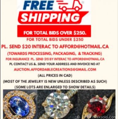 MaxSold Auction: This online auction features gemstone jewelry, gold jewelry, silver jewelry, coins, and loose gemstones such as emeralds, opals, sapphires, moonstones, tanzanites, zircons, moissanite, rubies, peridots, and much, much, more!!!