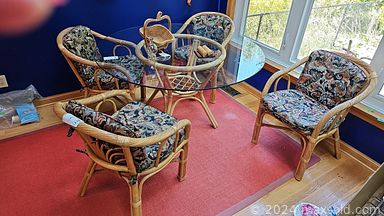 MaxSold Auction: This online auction includes furniture such as a bench, demilune table, queen sized bedframe, carts, desk, dresser, rattan dining table set, file cabinet, Henredon dining chairs and others, mirrors, kitchenware, small kitchen appliances, lamps, clocks, exercise equipment, flatware, candles, glassware, electronics, books, car accessories, tools, Viking chest freezer, jewelry, vinyl records, seasonal decor, gardening supplies, Broil King BBQ grill and much more!