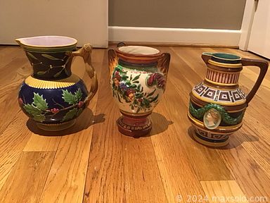 MaxSold Auction: This online auction features area rugs & runners, decanters, beer steins, barware, stemware, weighted silver, collector spoons, TVs, small kitchen appliances, Majolica, teacup/saucer sets, Asian decor, bamboo cabinet, antique camelback sofa, antique books, plant pots, trinket boxes, antique writing desk, framed fabric art, clay statues, world souvenirs, garden art, desk, toys, printer, wall mask collection, stone eggs, leather furniture, stained glass lamp, office supplies, model boat collection, wine cabinets, art pottery, wicker furniture, and much, much, more!!!