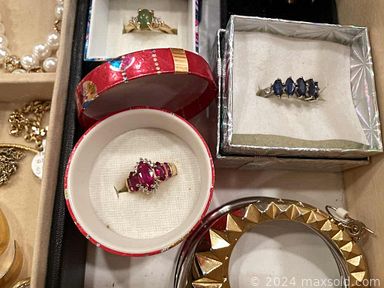 MaxSold Auction: This online auction features costume and fine jewelry, 60” Samsung TV, vintage sterling silver, vintage grandfather clock, Craftsman rolling tool chest, vintage sports cards, vintage Bassett dresser, dining set, ice box end table, roll top desk and leather chair, glassware, barware, garden stone statues, power tools and much more!