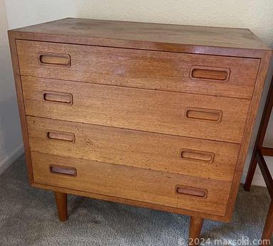 MaxSold Auction: This online auction features a MCM Danish lift top vanity, Mid Century modern dresser & mirror, vintage golf cart, MCM carved wood fruit bowl, vintage glassware and much more!