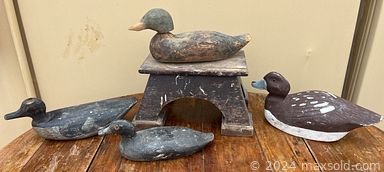 MaxSold Auction: This online auction includes furniture such as an antique cupboards, storage bench, child’s cafe table set, wardrobe, antique trunk, oak dresser, folding shelf, dining table, tavern tables, bed frames, washstand, Windsor chairs and others, cast iron mechanical banks, quilts and linens, rugs, dairy pails, Spode and other china, vintage glassware, adjustable dress form, decoy ducks, toys, vintage baskets, coaster wagon, cast iron items, Toleware, Majolica, crocks and much more!