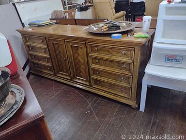 MaxSold Auction: This online auction features furniture such as a vintage MCM velveteen sofa, end tables, desktop, queen bedframe, vintage tables, media stand, bookshelves, sideboard, armoire, chair, bar stools, office chair, cabinet, dinette set, mahogany dresser, wardrobes and more, lamps, wall decor, Franklin Mint collector's plates, books, John Deere kitchenware, toys, whiskey barrel, religious decor, costume jewelry, music player, lighting fixtures, exhibit cases, home health aids, craft supplies, kitchenware, small kitchen appliances, metal art, electronics and much more!