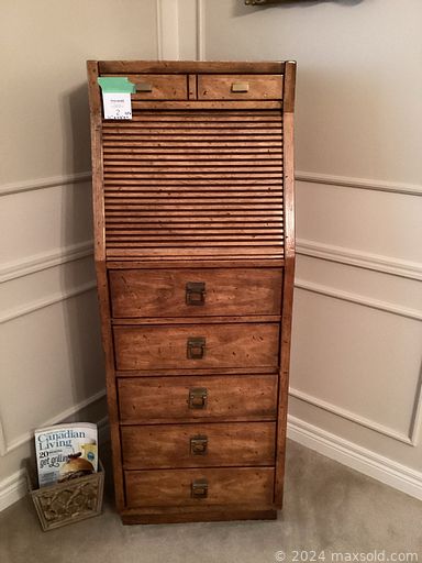 MaxSold Auction: This online auction features MCM roll-top chest, Lladro figurines, antique Ironstone dishes, office supplies, rooster collection, decorative plates, coffee table books, Hummels, rattan furniture, sewing machine, stained glass lamp, area rugs, printer, computer desk, oil lamp, antique ink well, yard tools, and much, much, more!!