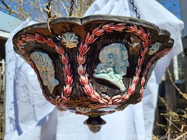 MaxSold Auction: This online auction features antique dresser & washstand, milk glass hanging lamp, planters, bike, concrete birdbaths, wicker furniture, fishing tackle, wire garden settee, oil lamps, studio pottery, slag lampshade, cast iron miniatures, vintage tools, area rug, antique Hoosier cabinet, and much more!