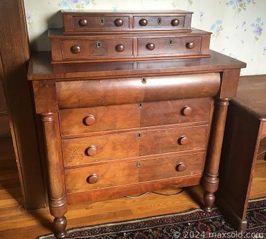 MaxSold Auction: This online auction features antique sterling silver, Spode china, Wedgwood, Limoges, furniture such as antique barrister’s cabinet, empire style bureau, pine table, vintage oak desk and marble top table, framed wall art, stoneware and much more!