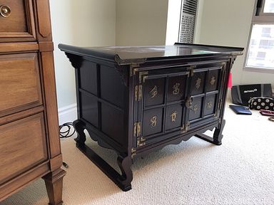 MaxSold Auction: This online auction includes furniture such as a vintage curio cabinet, Asian bar cabinet, desk, occasional table, side tables, Ennis piano, Korean wooden shelf, chests, entertainment cabinet, bookcases and others, Feng Shui items, office supplies, Sony TV, frames, toys, books, laundry tools, kitchenware, CDs, home health aids, HP printer, Royal Doulton figure, vases, lamps and more!