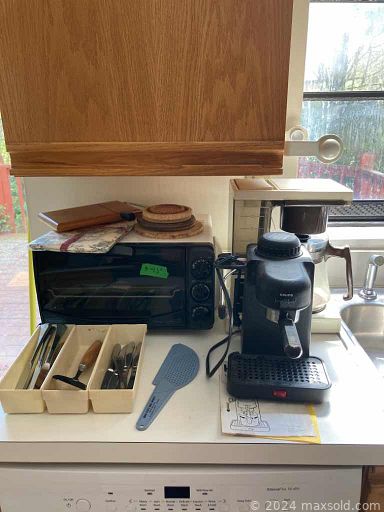 MaxSold Auction: This online auction features various items such as lamps, dresser, pillows, table, books, artwork, lights, monitors, office supplies, computer desk, shredder, chair, jewelry, tv, DVD player, flags, toys, stool, bags, games, frames, vintage phone, tools, kitchenware. Ladders, vases, mugs, platters, baskets, candles, radios, mirrors and much more.