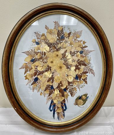 MaxSold Auction: This online auction features paintings on canvas, prints, chalk pastel, frames, framed pressed bouquet, needlepoint, carved wooden mask and much more!