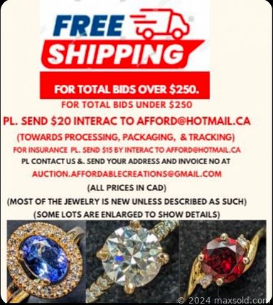 MaxSold Auction: This online auction features gemstone jewelry, ring boxes, jewelry loupes, silver jewelry, and loose gemstones such as citrine, peridots, quartz, sapphires, emeralds, tanzanites, moonstones, and much, much, more!!!
