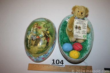 MaxSold Auction: This Charity/Fundraising online auction features vintage toys, antique perfume bottle, vintage Majolica jardiniere, vintage Japanese Lusterware, vintage slag glass lamp, cookie jar, gold jewelry, vintage hat pin collection, sports collectibles, coins, bank notes, souvenir spoons, rock/mineral collection, vintage marbles, vinyl records, art glass, ceramic/paper mache/wooden easter eggs, Depression glass, CDs, building toys, vintage sprinkle bottles, and much, much, more!!!