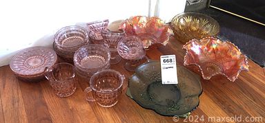 MaxSold Auction: This online auction includes furniture such as a wicker coffee table, china cabinet, chairs, bookcase, nightstands, dresser, bedframe, kitchen cart, armchairs and others, wall art, lamps, rugs, Depression glass, Royal Doulton figurines, decorative boxes, linens, clothing, accessories, crystalware, seasonal decor, kitchenware, small kitchen appliances, Rogers Bros. flatware, Lenox and other china, silverplated items, religious decor and more!