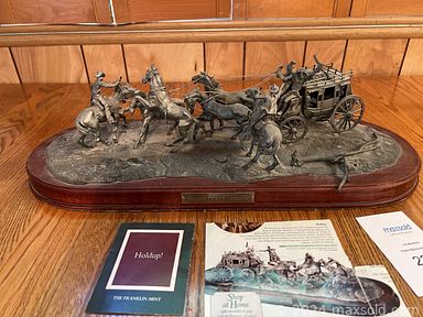 MaxSold Auction: This online auction features vintage bottles, sports trading cards, pewter dioramas, bronze sculptures, John Wayne collectibles, vinyl records, hat collection, hand tools, vintage lanterns, collector plates, vintage miners collectibles, art glass, Vaseline glass, TV, cowboy art, and much, much, more!!!