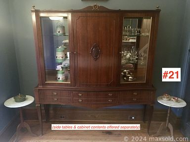 MaxSold Auction: This online auction includes furniture such as an Italian bar cabinet, dining table set, teak chairs, teak sofa, French vanity bench, high-back wing chairs, vintage desk, side tables, Italian marble top side table, wicker armchairs, chest of drawers, vanity table, chairs, queen sized iron bed, oak dresser with mirror and others, Asian teapots, kitchenware, small kitchen appliances, cat and dog floor figurines, vintage Fiestaware, Italian gold leaf mirror, Swedish sterling coffee spoons, linens, costume sketches, wall art, pottery, Persian rugs, vintage lamps, frames, carved duck decoys, cuckoo clock, decor and much more!