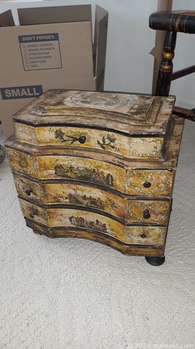 MaxSold Auction: This online auction features artwork, shelving units, tools, lamps, Spangl birds, figurines, silverplate, crystalware, metal sculpture, Asian artwork, antique sofa, table, rocker, outdoor wicker chairs and much more!