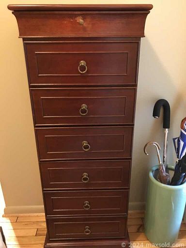 MaxSold Auction: This online auction features Mikasa China, Limoges, kitchenware, cabinet, desk, tables, chairs, sofa, office supplies, filing cabinet, Christmas decor, golf clubs, Easy chair and ottoman, electronics, bed, dresser with mirror, lamps, artwork, games, skies, patio, grill, tools, appliances, loveseat, fireplace tools and much more!