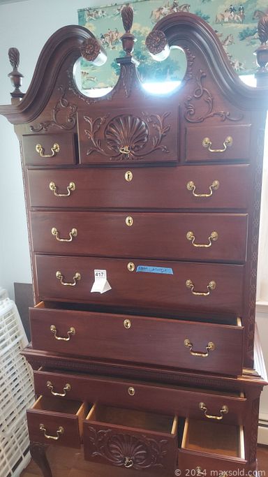 MaxSold Auction: This online auction includes furniture such as a secretary, media stand, bookshelf, desk, curio stand, settee, dining table, Link Taylor highboy and others, pottery, antique and newer Blue willow plates, kitchenware, small kitchen appliances, pet doors, linens, puzzles, books, cast iron, clothing, accessories, electronics, lamps, toys, decor, Turkish wall mirror and other mirrors, cleaning supplies, Canon camera, wall art, Bounty ship model and much more!