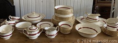 MaxSold Auction: This online auction features corner shelf, chairs, glassware, ART glass flowers, Oil on Board Painting, Original Watercolor, Oil on Canvas Painting, Amethyst Stone, Tiffany Style lamp shades, Vintage Johnson Bros items, antique chairs, Royal Doulton Pitcher, Vintage England Dishes, Vintage Bavarian Dishes, ashtrays, wood crates, Royal Albert gravy boats, bookends, Vintage tin bank, candle holders, animal and bird figurine, tools, Birdhouse, Mirrors, Sewing machine drawers and much more!