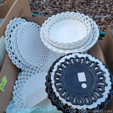 MaxSold Auction: This online auction features furniture such as a wood shelving unit, cabinet, side tables, plush sofa, filing cabinet, vintage safe, Eastlake style vanity, bedframe, hope chest, dropleaf table, marble top cupboard, breakfront trio, curio cabinet and others, kitchenware, small kitchen appliances, jewelry, cut glass, porcelain, Hobnail glass, Milk glass, Limoges and other china, clothing, accessories, books, linens, Hamilton Beach toaster, flatware, electronics, gardening supplies, Dyson vacuum, GE microwave and much more!