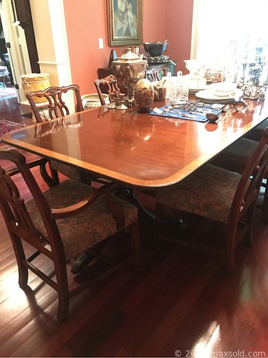 MaxSold Auction: This online auction features Silver Plated Filigree Candelabra, Antique chair, Mahogany furniture, sofa, recliner chair, lamps, Chinese Bowl, curio cabinet, Cherry - end table, Husky storage unit, Silver plated coffee tea set, Kaiser German figurine, plant stand, Dining table buffet,  Nesting Tables Crystal Jars, candlesticks, Fitz and Floyd items, candelabras, Silver Plated items, Queen Anne and Hickory style Highboy, Metronome, Asian themed egg, Outdoor Dining and sofa, rug, light fixture, Brass Fireplace Screen, Wooden Chess Set,  DVDs, books, Cast Iron items, Royal Doulton china, Pots & Pans, Corning ware, Garden supplies, tools, patio, power washer and much more!