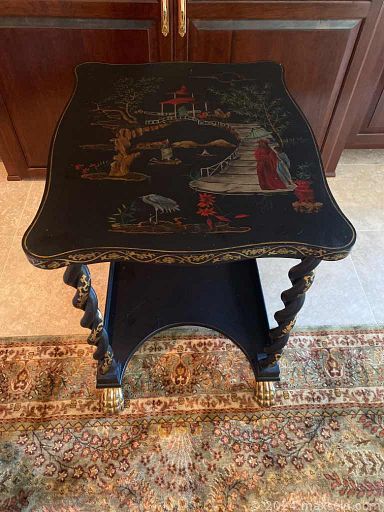 MaxSold Auction: This online auction features armchairs, console table, area rug, vintage jewelry, vintage perfume bottles, art glass, mirrors, Dorothy Lindell vases, vintage Meerschaum pipe, figural porcelain lamps, vintage compacts, Chinoiserie-style secretary desk and much more!