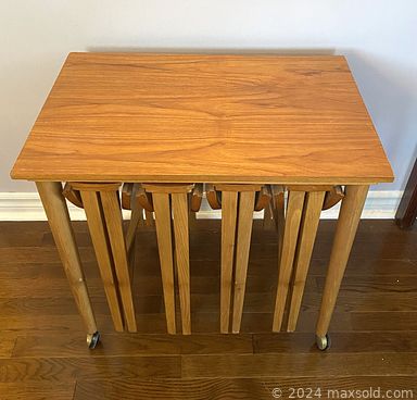 MaxSold Auction: This online auction features MCM nesting tables, vintage vases, wall art, lamps, Murano glass, MCM magazine rack, china, Toby mugs, pottery, German decanters, Lego, teapots, sculptures, figurines, records, planters, clothing and much more!