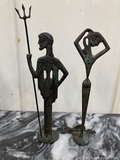 MaxSold Auction: This online auction features MCM Teak cabinet, Brutalist style metal figures, original abstract painting, sports trading cards, salt & pepper shakers, vintage golf clubs, vintage lead glass windows, antique tools, area rugs, decanters, vintage books, vintage First Nations moccasins, glass shades, antique fireplace andirons and much more!