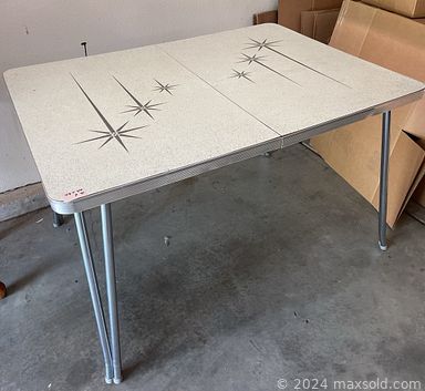 MaxSold Auction: This online auction includes a Midcentury starburst table, snooker game table, side chairs, chest of drawers and other furniture, wall art, Norman Rockwell plates, office supplies, board games, lamps, kitchenware, small kitchen appliances, decor, stoneware, pottery, vintage luggage, seasonal decor, antique sled, clothing, accessories, yard tools and more!