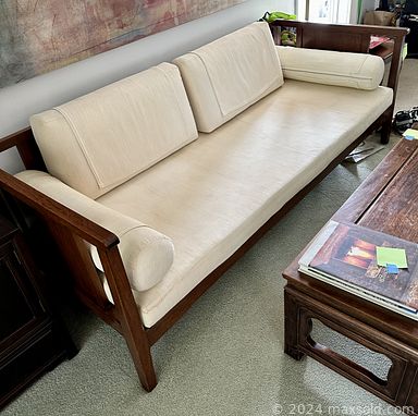 MaxSold Auction: This online auction features oak writing desk, teak sofa, patio furniture, area rugs, Asian console, stereo components, art glass, MCM teak wall unit, TVs, vintage books & pamphlets, glass-topped table, electric fireplace, garden art, oil lamps, art pottery, cedar chest, and much more!