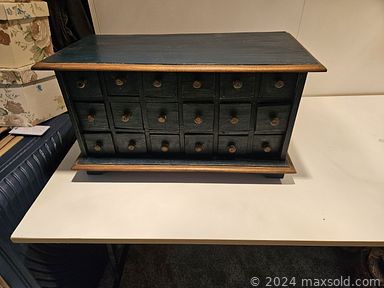 MaxSold Auction: This online auction features jug collection, art pottery, copper weather vein, small kitchen appliances, chicken collectibles, decanter, cranberry glass, vintage apothecary chest, antique crockery, Elizabeth Smith artwork, and much, much, more!!!