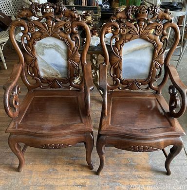 MaxSold Auction: This online auction features vintage green glassware, McCoy pottery, wall art, antique divider screen, movie posters, pressback chairs, Midcentury ashtrays, vintage poodle figures, vintage bowling ball, metal folding piece, bicycles, bench, original art, household items, vintage tools, antique horse harness, lighting fixtures, mirror, baskets and much more!