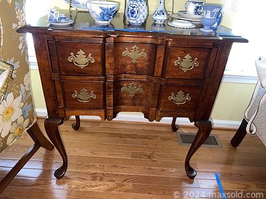 MaxSold Auction: This online auction features furniture such as an antique dresser, cabinets, tables, chairs, desk, painted upright piano, shelving units, wicker dividers, patio table set, lighted corner hutch, Ethan Allen sideboard, antique Melodeon, Pennsylvania House lowboy and others, Nasco, Wedgwood, Royal Copenhagen and other china, sterling flatware, accessories, clothing, rugs, kitchenware, small kitchen appliances, seasonal decor, linens, brassware, sewing notions, electronics, Lifecycle exercise bike, Toro snowthrower, sporting goods, yard tools, books, lamps and much more!