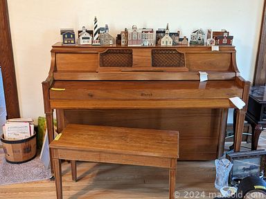 MaxSold Auction: This online auction includes furniture such as bed frames, dressers, tables, chairs, nightstands, Ethan Allen settee, vintage Stanley desk, antique server, dining table set, ottoman and others, wall art, flatware, kitchenware, small kitchen appliances, CDs, books, puzzles, vintage china, sterling silver items, vanity set, Starck piano,  vintage sewing machine, grandfather clock, grill, circular saw and other tools, drone, lamps, vacuums, Christmas decor, baskets, office supplies, linens and much more!