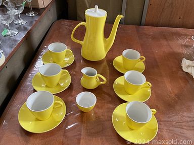 MaxSold Auction: This online auction features an antique Bonnet chest, dresser with mirror, tea wagon, vintage teacups, Cornflower stemware, Daffodil China set, table lamp, antique glass, wooden crate, vintage pottery and much more!